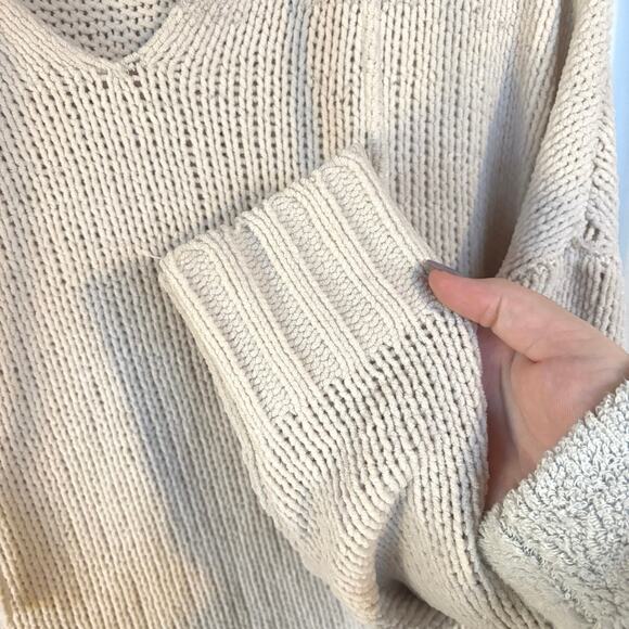 Aerie Crochet Chenille Cream Knit Hoodie Sweater Soft Cozy Oversized Boho Medium - Picture 4 of 14